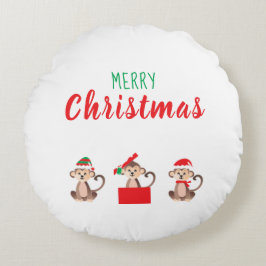 Vrolijk kerstaapje met kerstmis Pet Rond Kussen