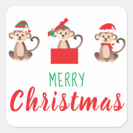 Vrolijk kerstaapje met Santa Hat Vierkante Sticker