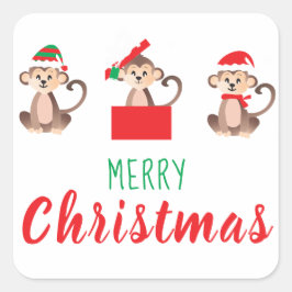 Vrolijk kerstaapje met Santa Hat Vierkante Sticker