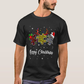 Vrolijk kerstautisme Puzzle Leopard met Santa H T-shirt