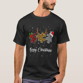 Vrolijk kerstautisme Puzzle Leopard Santa Hat Co T-shirt
