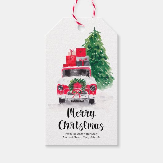 Vrolijk Kerstauto en Tree Holiday Gift Label Cadeaulabel (Voorkant)