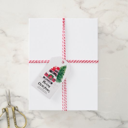 Vrolijk Kerstauto en Tree Holiday Gift Label Cadeaulabel (Met Touw)