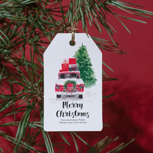 Vrolijk Kerstauto en Tree Holiday Gift Label Cadeaulabel