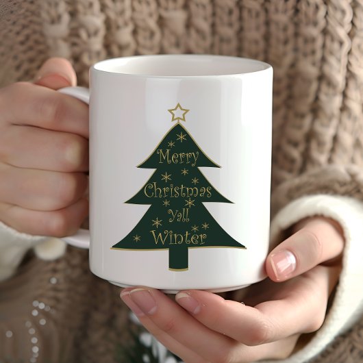 Vrolijk kerstbal versierd dennenboom mok