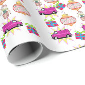 Vrolijk kerstbalkpapier Roze auto-omslagpapier Cadeaupapier (Rol Hoek)