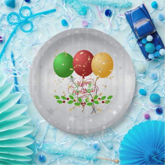Vrolijk kerstballonnen en Confetti Papieren Bordje (Feest)