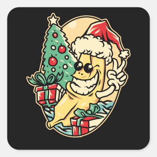 Vrolijk kerstbanaan vierkante sticker (Voorkant)