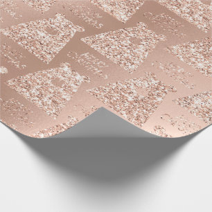 Vrolijk kerstBeer Black Blush Roos Gold Glitter Cadeaupapier