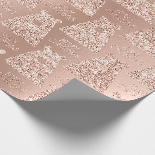 Vrolijk kerstBeer Black Blush Roos Gold Glitter Cadeaupapier (Hoek)