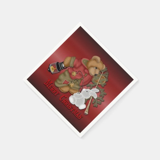 Vrolijk kerstBeer Red Holiday Napkins Servet (Hoek)