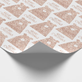 Vrolijk kerstBeer White Roze Rose Gold Glitter Cadeaupapier