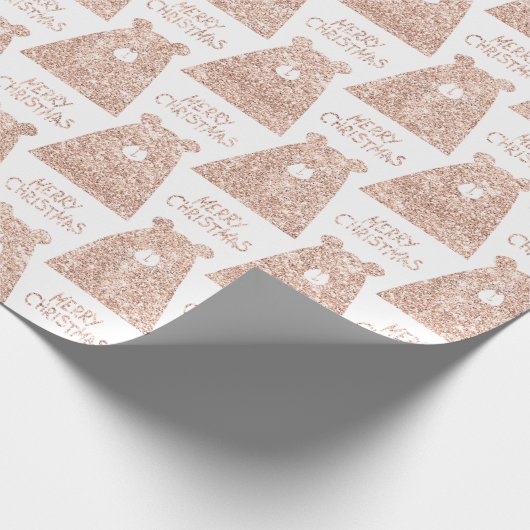 Vrolijk kerstBeer White Roze Rose Gold Glitter Cadeaupapier (Hoek)