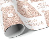 Vrolijk kerstBeer White Roze Rose Gold Glitter Cadeaupapier (Rol Hoek)