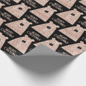Vrolijk kerstBeer Zwart Roze Rozenrood Glitter Cadeaupapier (Hoek)