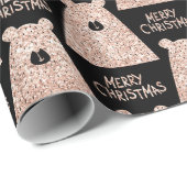 Vrolijk kerstBeer Zwart Roze Rozenrood Glitter Cadeaupapier (Rol Hoek)