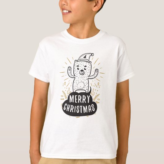Vrolijk kerstBeer zwarte gouden Cartoon Funny T-shirt (Voorkant)