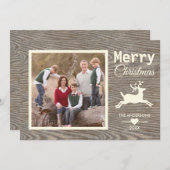 Vrolijk kerstbeige Rustic Wood Foto Feestdagenkaart (Voorkant / Achterkant)