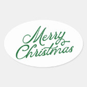 Vrolijk kerstbelettering groen en wit ovale sticker (Voorkant)