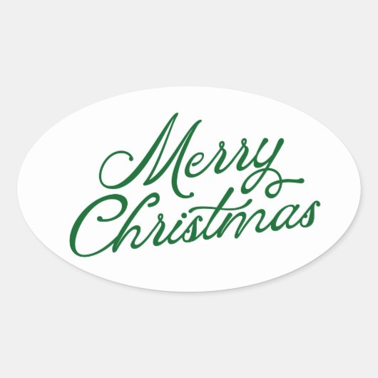 Vrolijk kerstbelettering groen en wit ovale sticker (Voorkant)