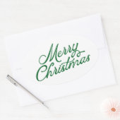 Vrolijk kerstbelettering groen en wit ovale sticker (Envelop)