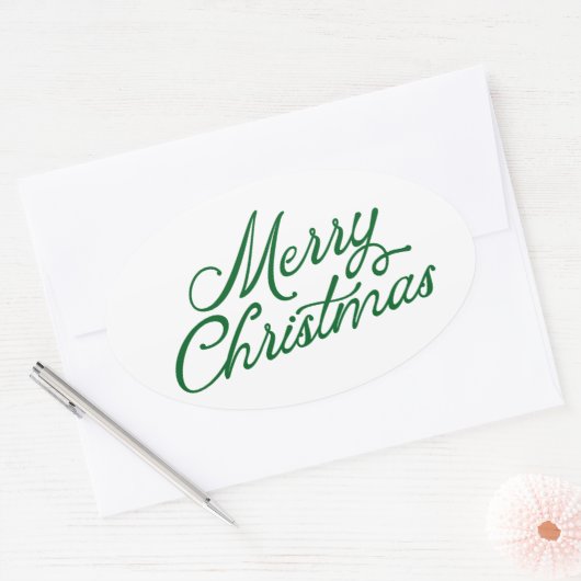 Vrolijk kerstbelettering groen en wit ovale sticker (Envelop)