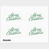 Vrolijk kerstbelettering groen en wit ovale sticker (Vel)