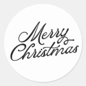 Vrolijk kerstbelettering zwart-wit ronde sticker (Voorkant)