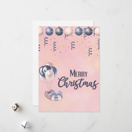 Vrolijk kerstbericht Baubles, cadeautjes en ballon Feestdagenkaart (Voorkant / Achterkant in situ)