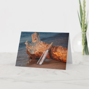 Vrolijk kerstbericht in een fles feestdagen kaart