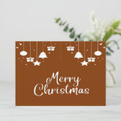 Vrolijk kerstbericht met cadeaus op bruin feestdagenkaart (Staand voorkant)