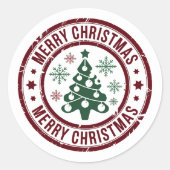 Vrolijk Kerstbericht Postzegels Leuke Schattigee B Ronde Sticker (Voorkant)