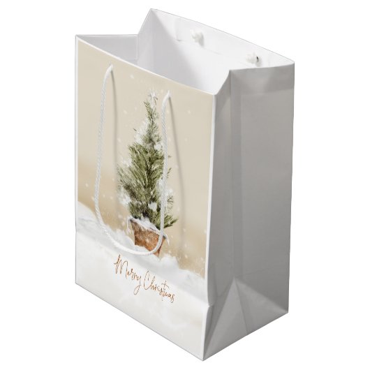 Vrolijk kerstbericht Waterverf Middelgrote cadeau Medium Cadeauzakje (Voorkant Gekanteld)