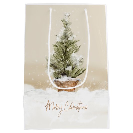 Vrolijk kerstbericht Waterverf Middelgrote cadeau Medium Cadeauzakje (Achterkant)