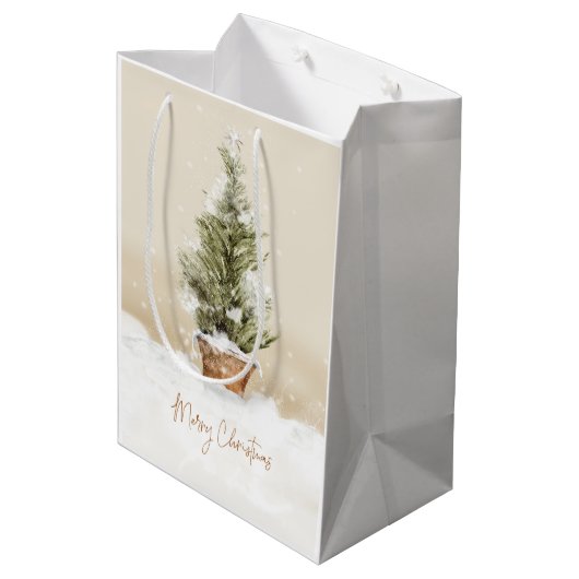 Vrolijk kerstbericht Waterverf Middelgrote cadeau Medium Cadeauzakje (Achterkant Gekanteld)