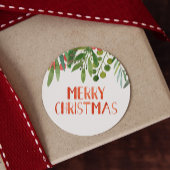 Vrolijk kerstbes en takken Waterverf Ronde Sticker