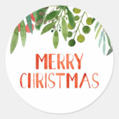 Vrolijk kerstbes en takken Waterverf Ronde Sticker (Voorkant)