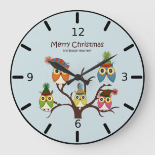 Vrolijk kerstbezit op de muur van het boomvierkant grote klok