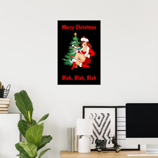 Vrolijk kerstbla, bla, bla - grappig kerstfeest poster (Thuiskantoor)