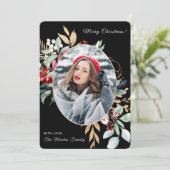 Vrolijk kerstblad boeket foto feestdagenkaart (Staand voorkant)