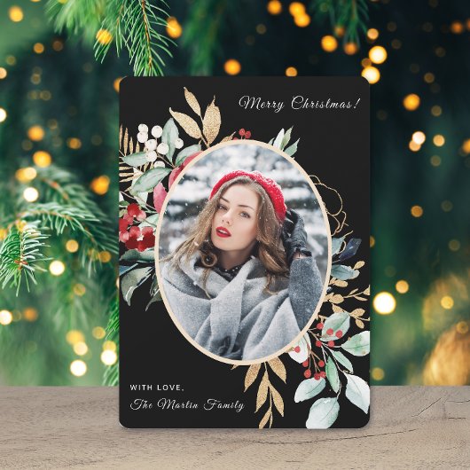 Vrolijk kerstblad boeket foto feestdagenkaart