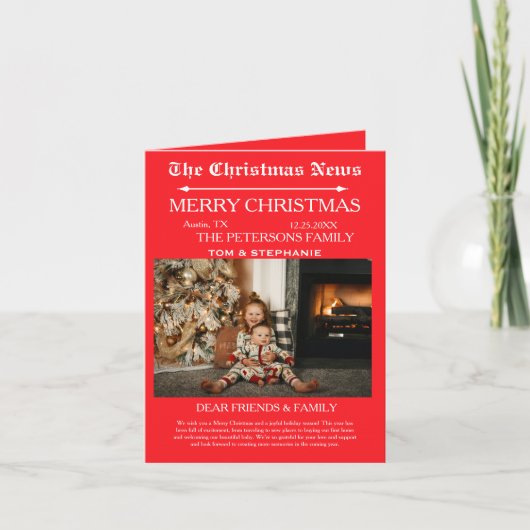 Vrolijk Kerstblad Familiefoto Feestdagen Kaart (Voorkant)