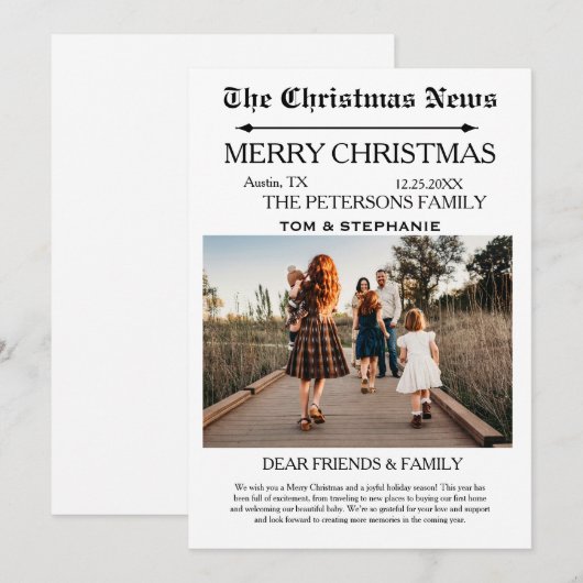 Vrolijk Kerstblad Familiefoto Feestdagenkaart (Voorkant / Achterkant)