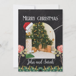 Vrolijk kerstblad Foliage boog foto Trendy Feestdagenkaart