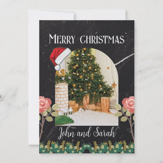 Vrolijk kerstblad Foliage boog foto Trendy Feestdagenkaart (Voorkant)