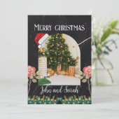 Vrolijk kerstblad Foliage boog foto Trendy Feestdagenkaart (Staand voorkant)