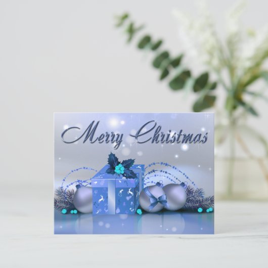 Vrolijk kerstblauw Baubles Feestdagenkaart (Staand voorkant)