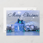 Vrolijk kerstblauw Baubles Feestdagenkaart (Voorkant / Achterkant)