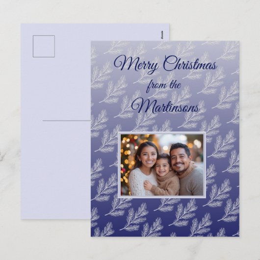 Vrolijk Kerstblauw Botanische Foto Feestdagenkaart (Voorkant / Achterkant)