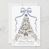 Vrolijk Kerstblauw Bow Feestdagenkaart (Voorkant)